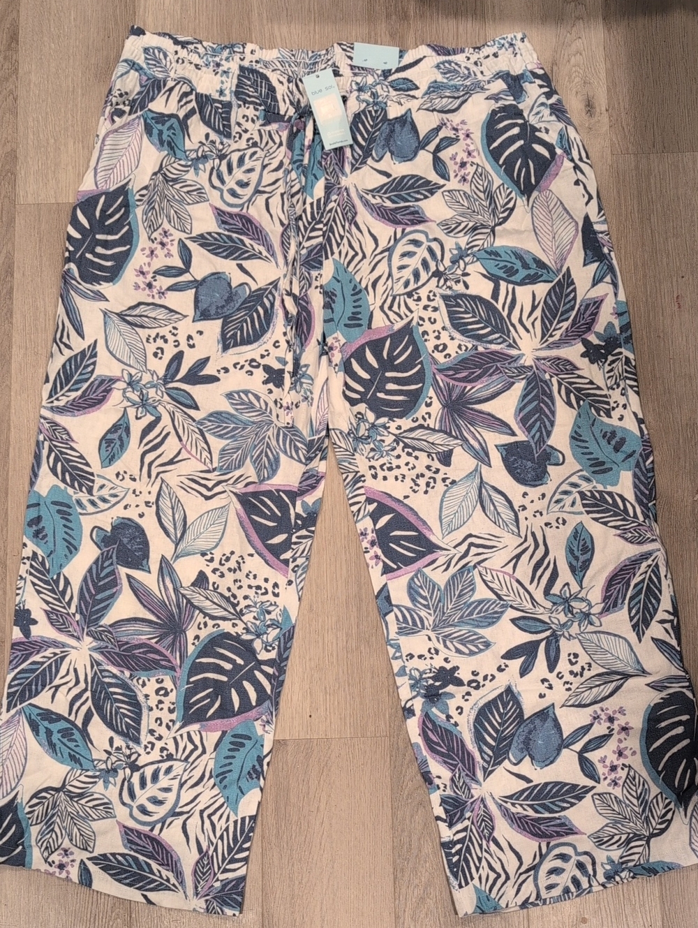 Tropical Leaf Print Wide-Leg Jumpsuit Romper - Blue & Purple